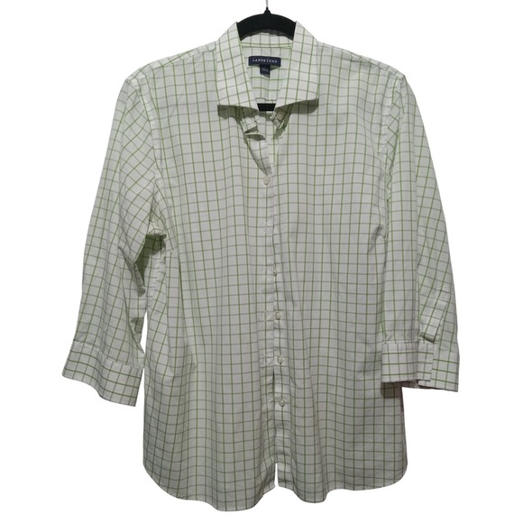 Lands' End Tops - Lands' End Women's Green Plaid 3/4 Sleeve Button Down Shirt Career Casual